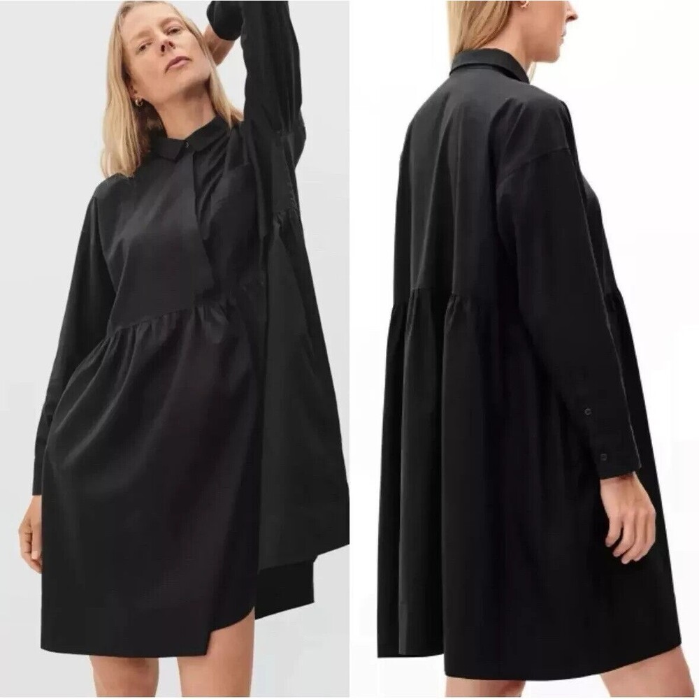 Everlane The Field Dress Womens Size XXS Black Relaxed Fit Oversized Cotton